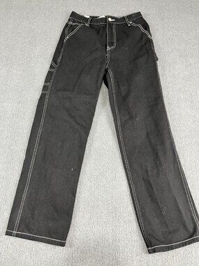 PacSun Womens Black Carpenter Pants White Contrast Stitching Size 27